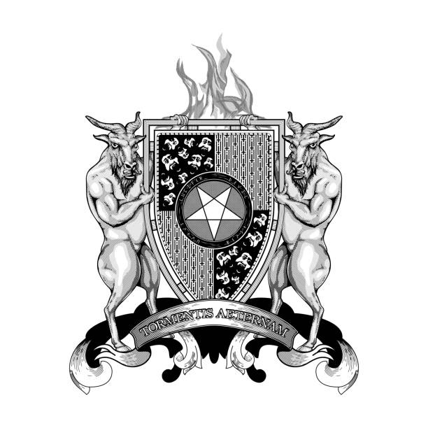Coat Arms Crest Heraldry Hell Devil Demon Satan Lucifer Antichrist vector art illustration