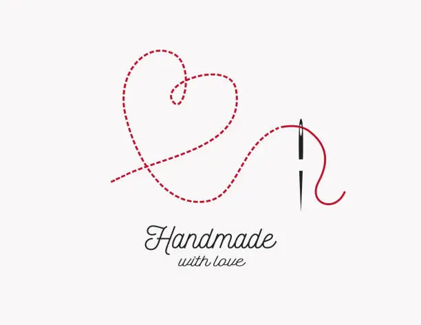 Vector illustration of Handmade with love background vector. Needle and thread and heart shape illustration.