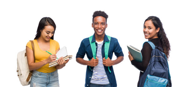 istock Young male with college classmates wearing backpacks 1149086099