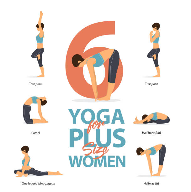 Set Of Yoga Postures Female Figures Infographic 6 Yoga Poses For Plus Size  Women In Flat Design Woman Figures Exercise In Blue Sportswear And Black  Yoga Pants Vector Stock Illustration - Download