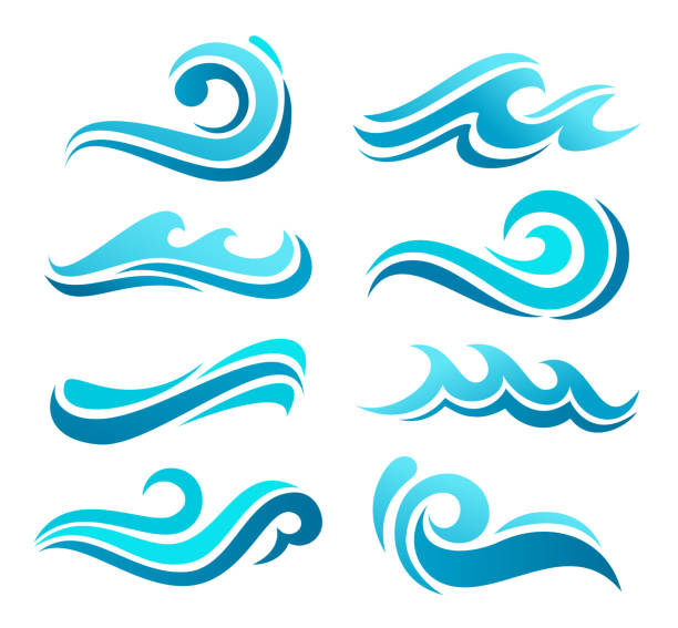 Wave Icon Set Vector illustration of the blue wave icon set. wave water clipart stock illustrations