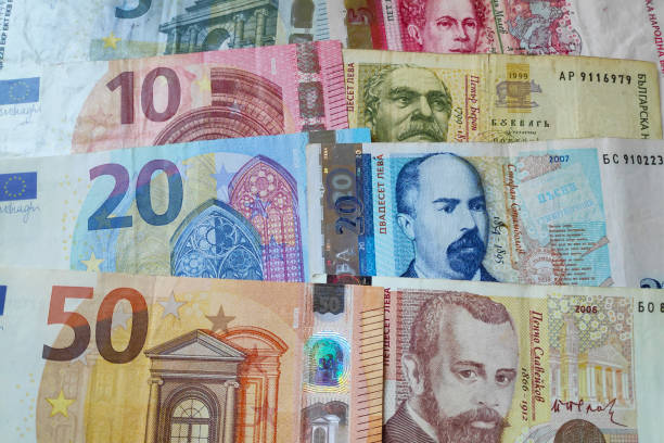 stack of Euros and Bulgarian Levs Close-up on a stack of Euros and Bulgarian Lev. bulgarian culture photos stock pictures, royalty-free photos & images