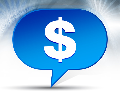 Dollar sign icon isolated on blue bubble background