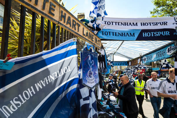 Football Fans And Spurs Merchandise Stall Outside New Tottenham Hotspur Stadium On Match London Uk Stock Photo - Image Now - iStock