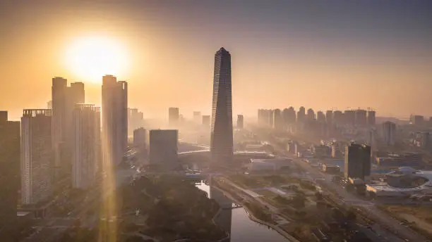 Aerial view of  Incheon,Central Park is a modern city there are many condos and offices. in Songdo International Business District  It's life for modern city people of  South Korea