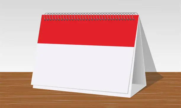 Vector illustration of red and white calendar on wooden desk