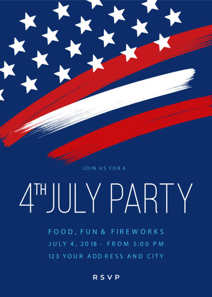 illustrations, cliparts, dessins animés et icônes de quatrième de juillet party invitation modèle - firework display celebration party fourth of july