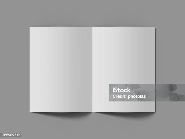 White Vertical Booklet Mockap Brochure Magazine A4 Divided Into Two Parts Isolated 3d Image Stock Photo - Download Image Now
