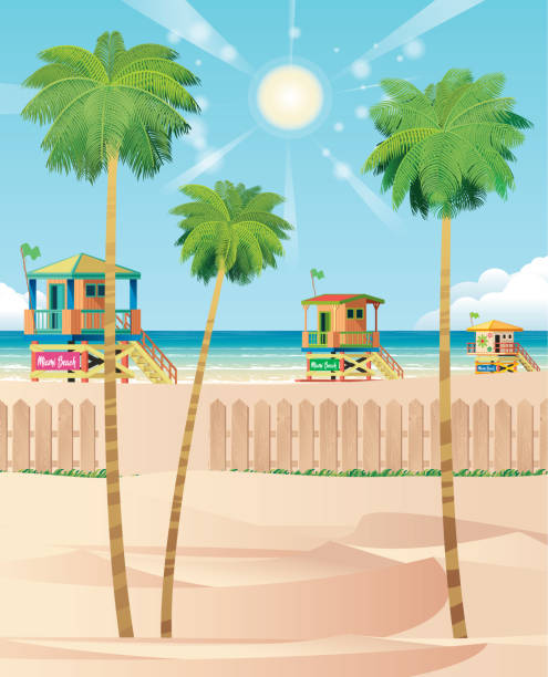 майами-бич, флорида, майами - hut island beach hut tourist resort stock illustrations
