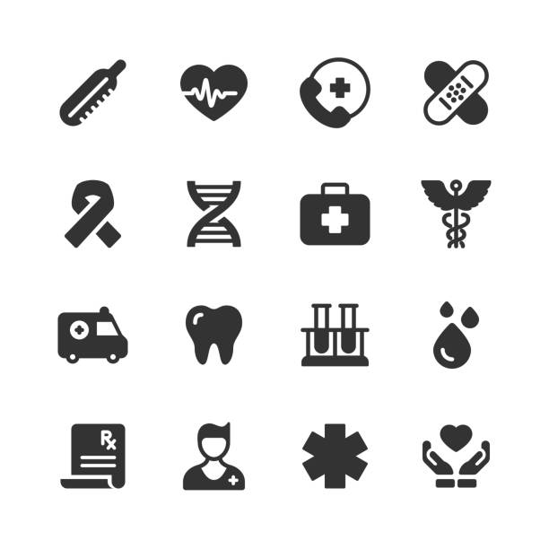 ilustrações de stock, clip art, desenhos animados e ícones de healthcare and medical glyph icons. pixel perfect. for mobile and web. contains such icons as heartbeat, ambulance, doctor, blood. - pharmacy symbol surgery computer icon