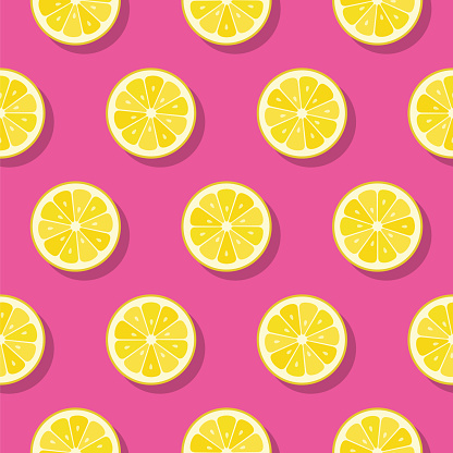 Lemon slices pattern on pink background. - Illustration