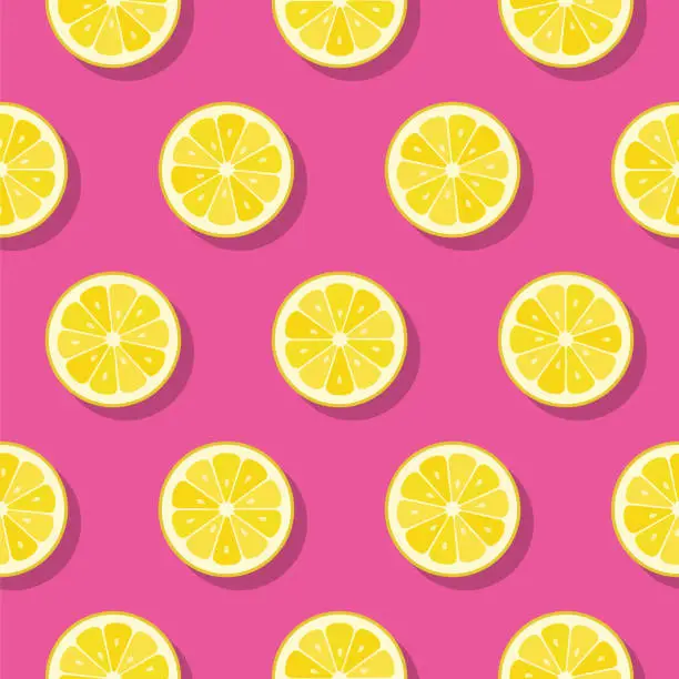 Vector illustration of Lemon slices pattern on pink background.