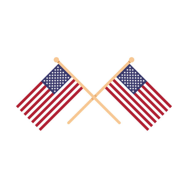 두 개의 교차 미국 국기입니다. 미국의 미국, 미국. 흰색 배경에 고립 된 교차 플래그. 벡터 일러스트 - two flags stock illustrations