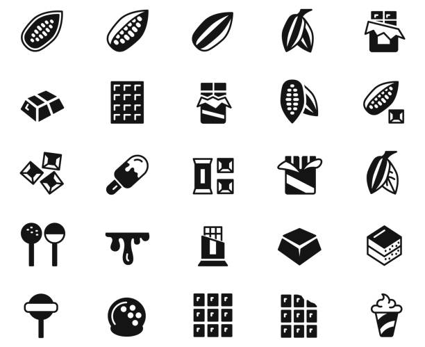 Cacao and Chocolate  line icons set Cacao and Chocolate  line icons set cocoa bean stock illustrations