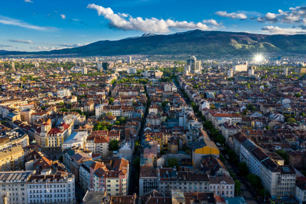 Aerial view of big city Large number of buildings and streets bulgaria stock pictures, royalty-free photos & images
