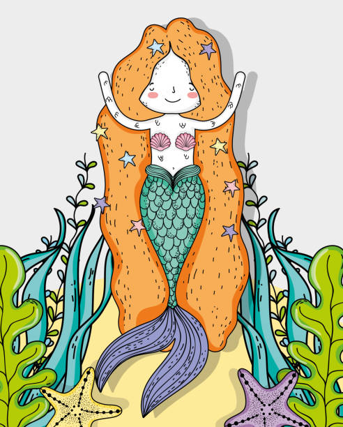 istock cute mermaid woman with plants and starfish 1149105807