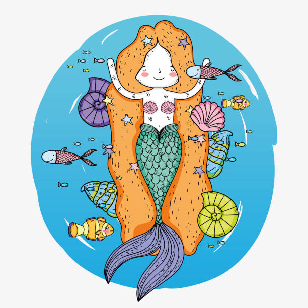 istock cute mermaid woman with fishes and snails underwater 1149106990