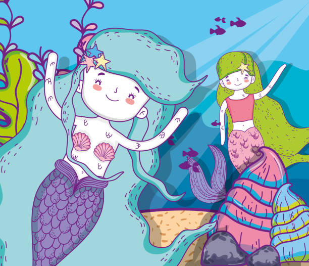 istock cute mermaids women with plants and fishes 1149107057
