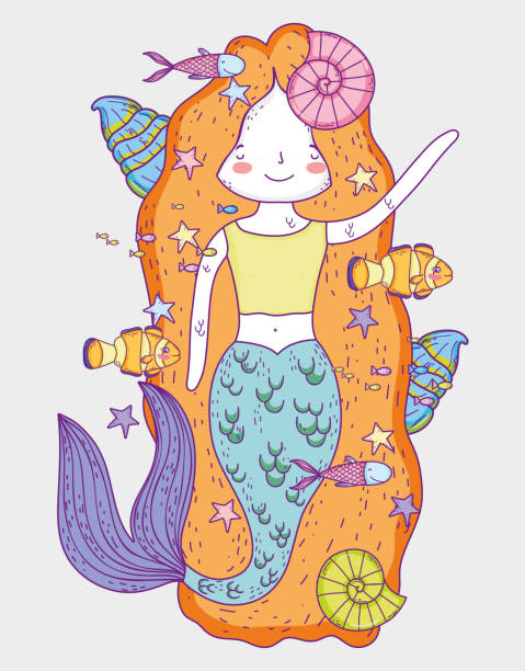 istock cute mermaid woman with shells and fishes 1149108479