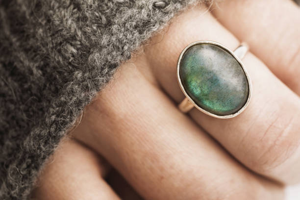 Beautiful ring with a big stone on the hand, close-up