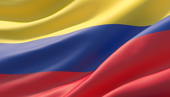 Saludó muy detallado bandera de cerca de Colombia. Ilustración 3D. photo
