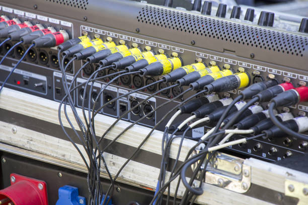 Many cables included in the audio mixer
