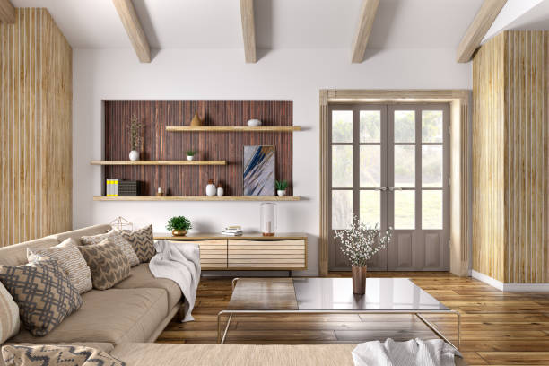 istock Interior of modern living room 3d rendering 1149118152