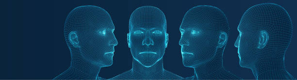 dreidimensionale köpfe. stellen. warenmasche von 3d app. - people the human body human head human face stock-grafiken, -clipart, -cartoons und -symbole