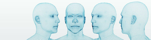 dreidimensionale köpfe. stellen. warenmasche von 3d app. - people the human body human head human face stock-grafiken, -clipart, -cartoons und -symbole