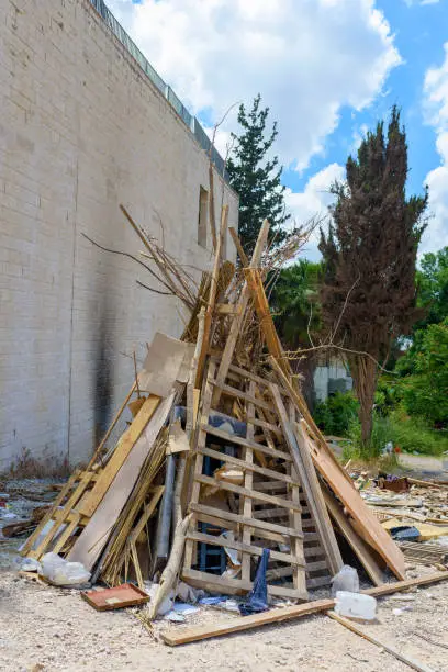 Pile built by the jewish people in preparation for the Lag Baomer bonfire.