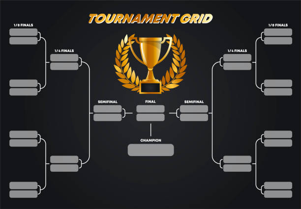 벡터 일러스트 레이 션, 토너먼트 그리드, 컵 시스템, 골드 화 환 우승자 골드 컵 - playoffs stock illustrations