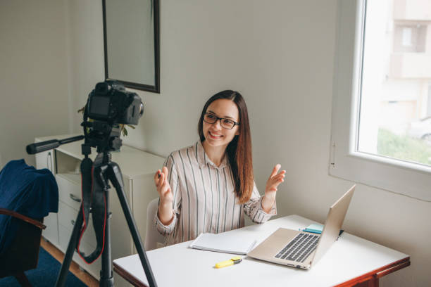 istock Girl blogger records video. 1149122059