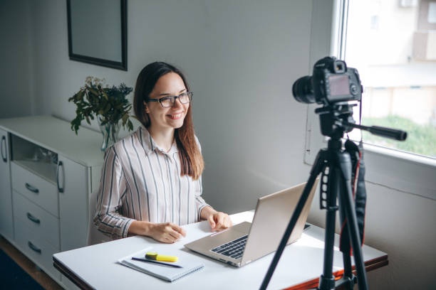 istock Girl blogger records video. 1149122289