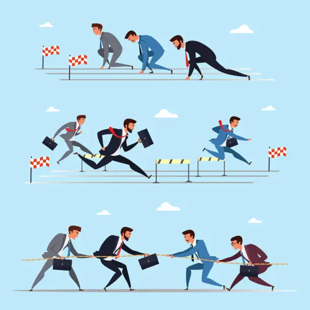 Vector illustration of Business competition flat illustrations set