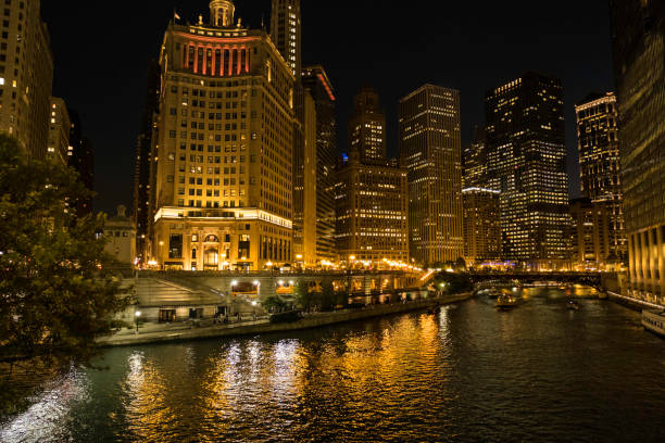 Chicago Downtown at night stock photo