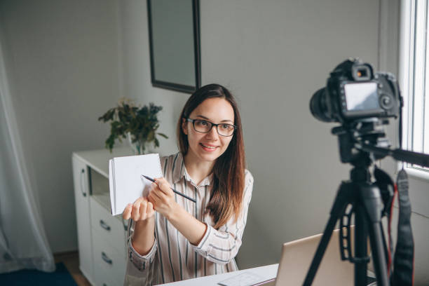 istock Girl blogger records video. 1149122615