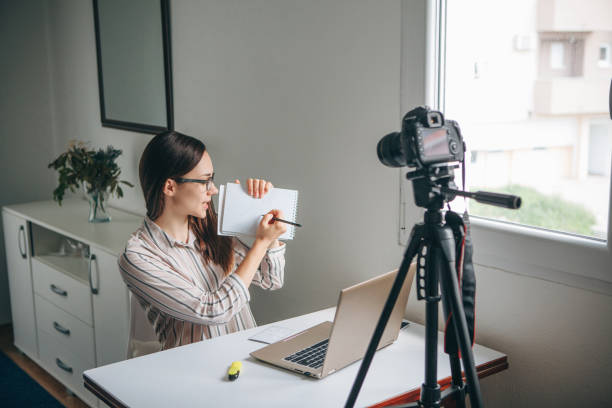 istock Girl blogger records video. 1149122792