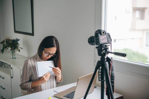 istock Girl blogger records video. 1149123729