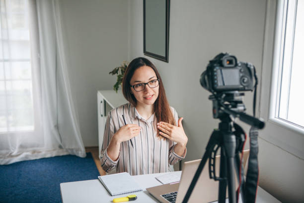 istock Girl blogger records video. 1149123761