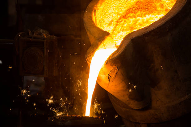 istock metal casting process with red high temperature fire in metal part factory 1149125682