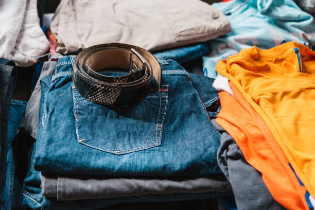 istock Various clothing on market. Specialized concept store. Second hand market. Big wardrobe 1149128690
