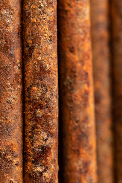 istock Scenic rusty fittings. Texture of rusty rods. Industrial abstraction. Rust closeup 1149132617