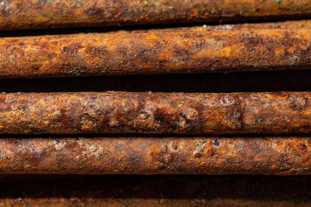 istock Scenic rusty fittings. Texture of rusty rods. Industrial abstraction. Rust closeup 1149132641
