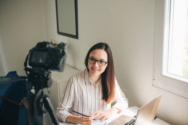 istock Girl blogger records video. 1149135108