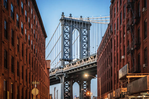 istock Dumbo - The famous Manhattan bridge between two red brick buildings in Brooklyn 1149135145