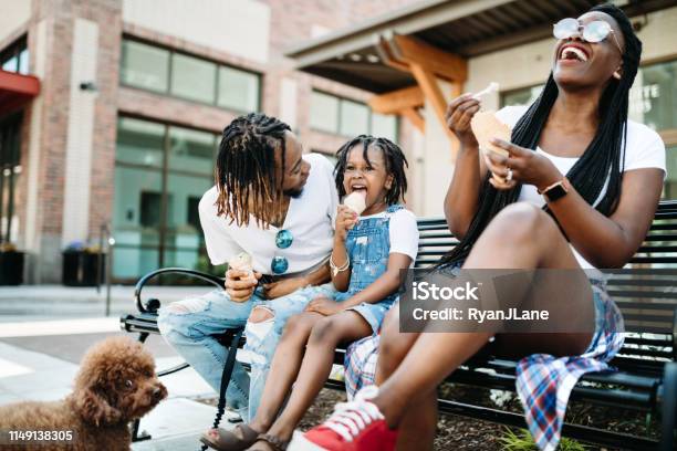 Family Enjoying Ice Cream In City Of Tacoma Stock Photo - Download Image Now - Family, Ice Cream, Summer