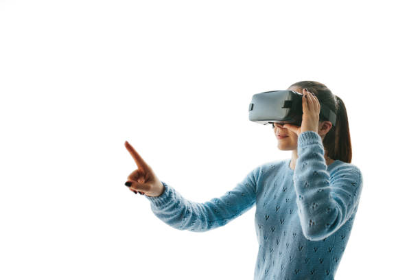 The woman with VR glasses stock photo