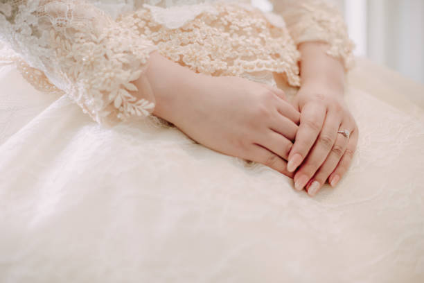 istock Wedding ring in finger of the bride. 1149142794