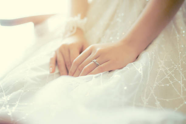 istock Wedding ring in finger of the bride. 1149142972
