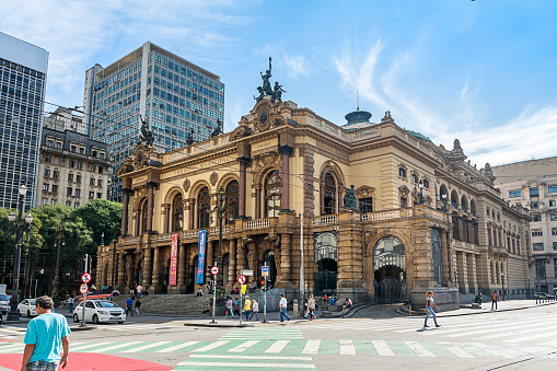 Sao Paulo, Brazil - Circa May 2019: Municipal theater of Sao Paulo, it was built in 1903, Downtown Sao Paulo